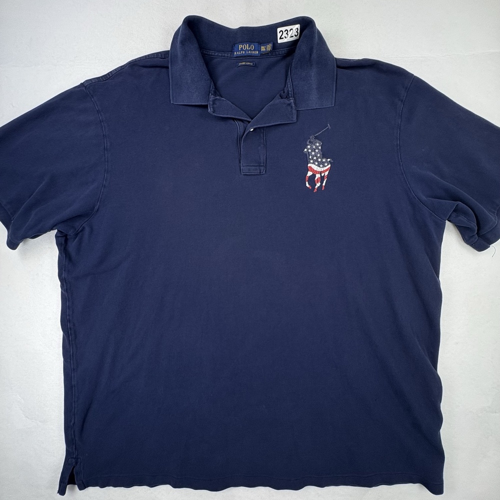 Polo Ralph Lauren Polo Shirt Mens 3XLT Navy USA Flag Big Pony Custom Slim Fit